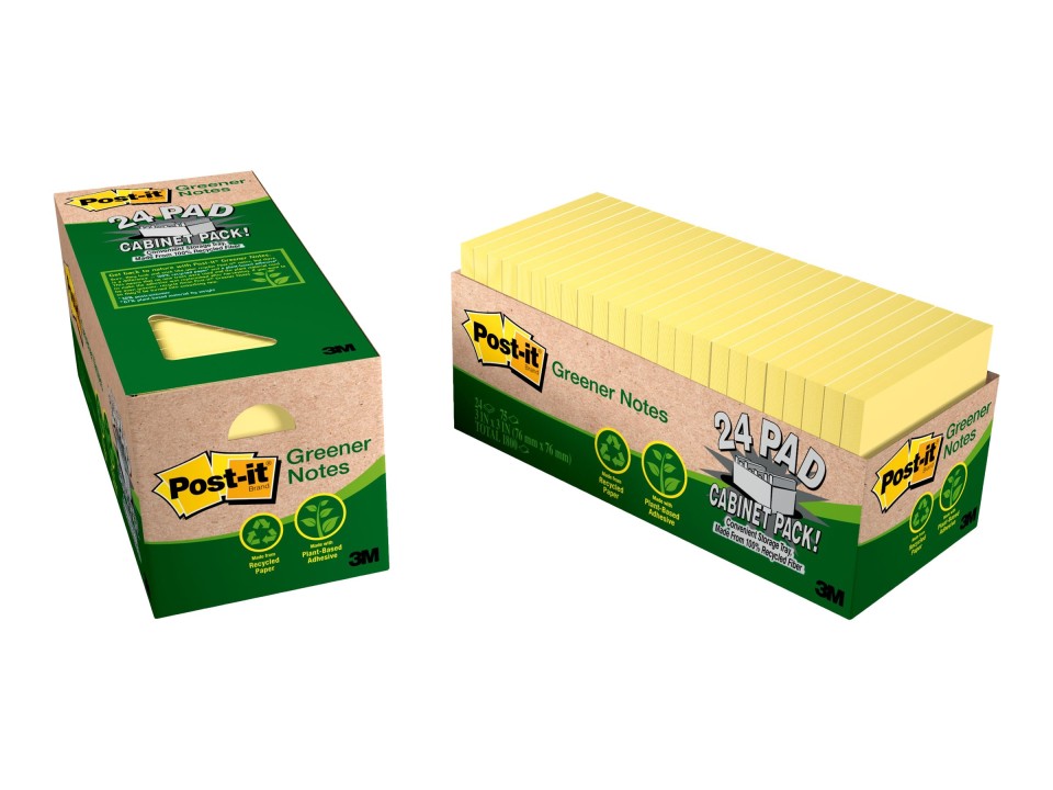 Post-it Self-Adhesive Notes 654R-24CP-CY Greener Cabinet Pack 76x76mm Yellow Pack 24