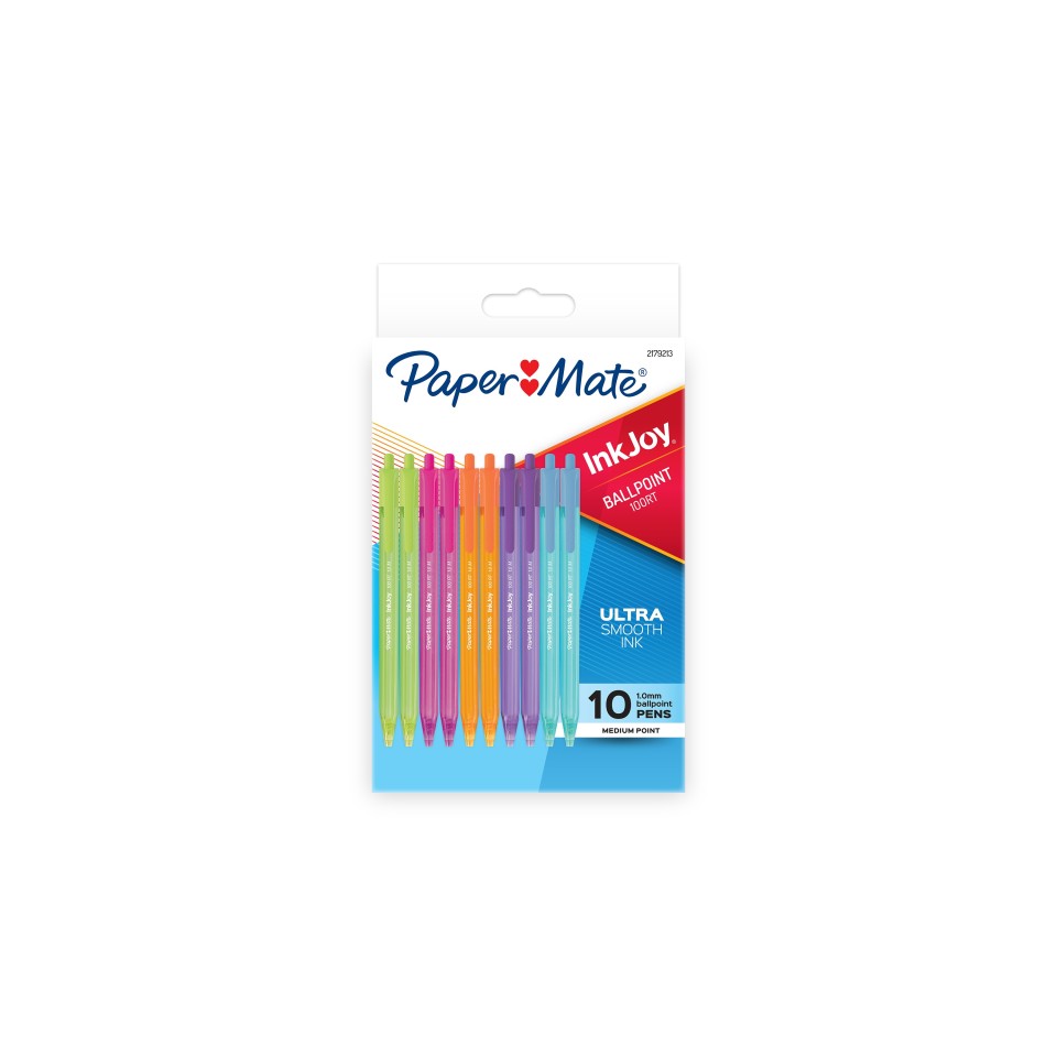 Paper Mate Inkjoy 100RT Ballpoint Pen Retractable Medium 1.0mm Assorted Colours Pack 10