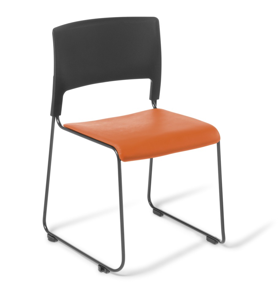 Eden Slim Black Stacking Chair With Vinyl Upholstered Seat