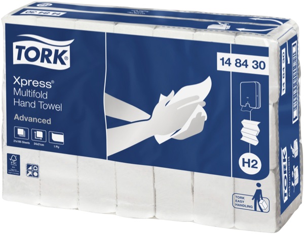 Tork Hand Towel Xpress Multifold Slimline Advanced 1 Ply 148430 H2 185 Sheets White Carton 21