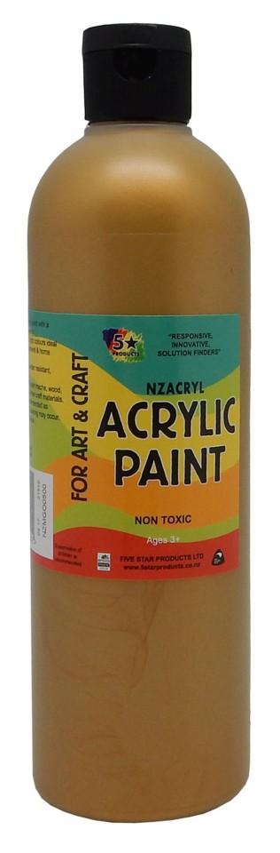 5 Star NZACRYL Acrylic Paint 500ml Metallic Gold