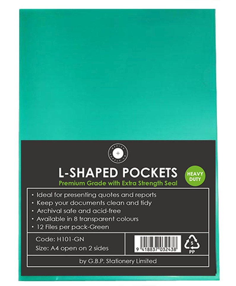 OSC L Shaped Pockets Heavy Duty A4 Green Pack 12