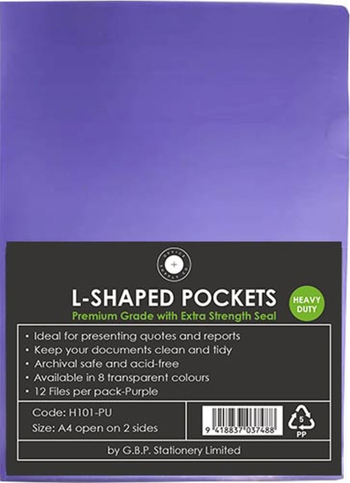 OSC L Shaped Pockets Heavy Duty A4 Purple Pack 12