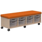 Ako Sit & Store. 470h X 1380l X 450d. Refined Oak Carcass With Ashcroft Orange Upholstery. image