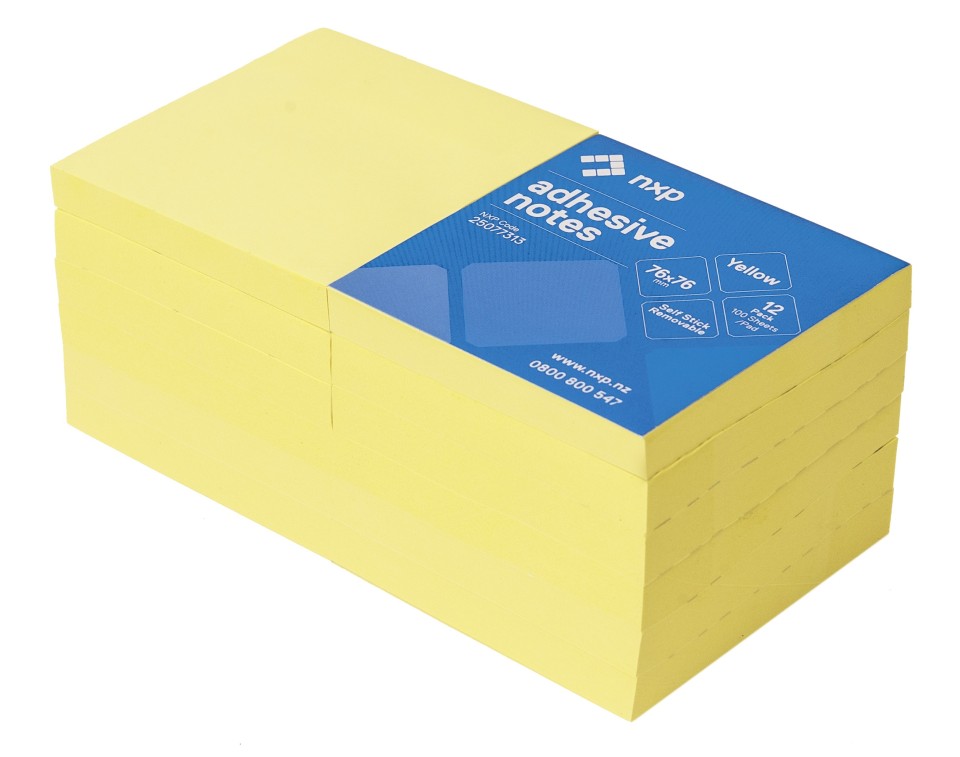 NXP Self-Adhesive Sticky Notes Removable 76x76mm Yellow Pack 12