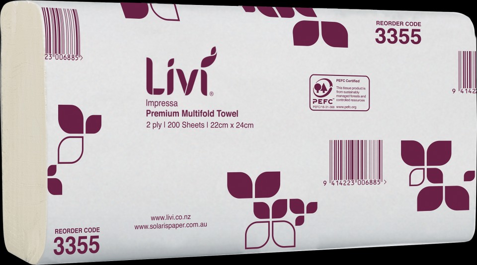 Livi Impressa Towel 2ply Slimfold 200 Sheet X 16 Packs