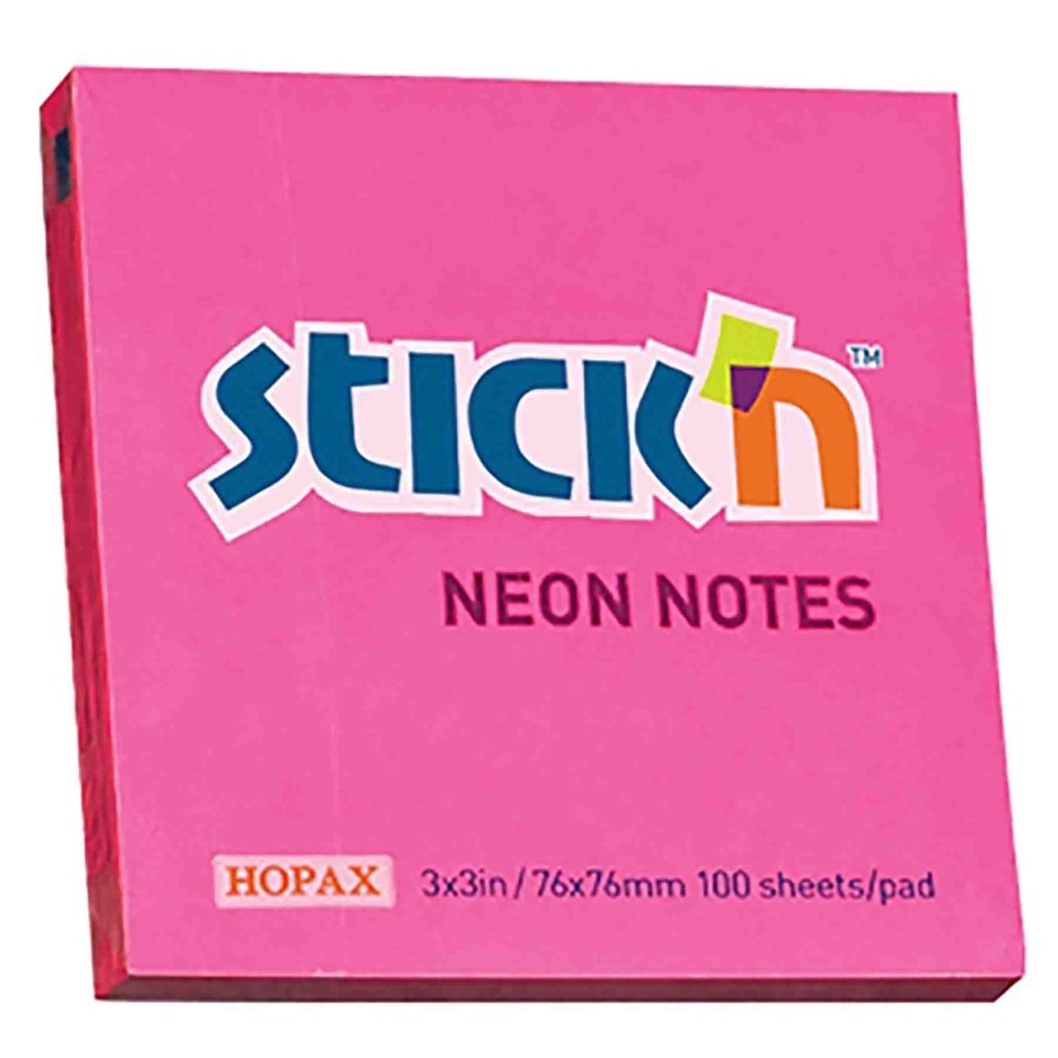 Stick'n Self Adhesive Notes 76 x 76mm Neon Magenta 100 Sheet