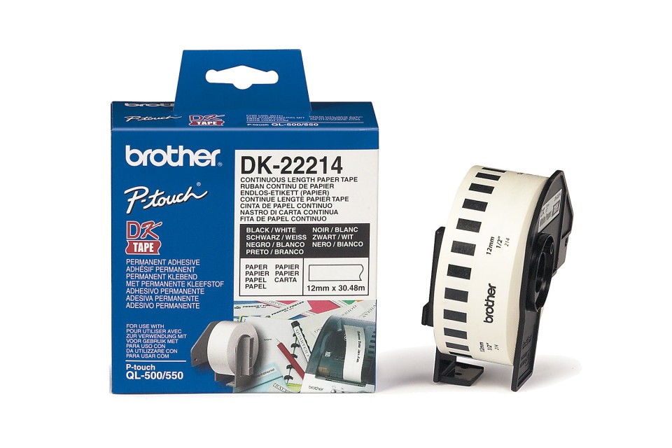 Brother DK-22214 QL Continuous Length Paper Tape Black on White 12mmx30.48m