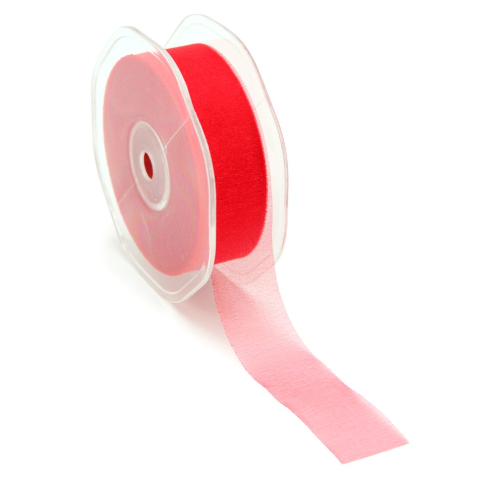 Chiffon Plain Ribbon Cut Edge 25mmx50m - Red