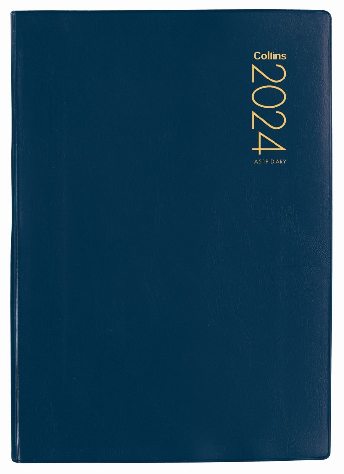 Collins 2024 PVC Limp Cover Diary A5 Day To Page Blue