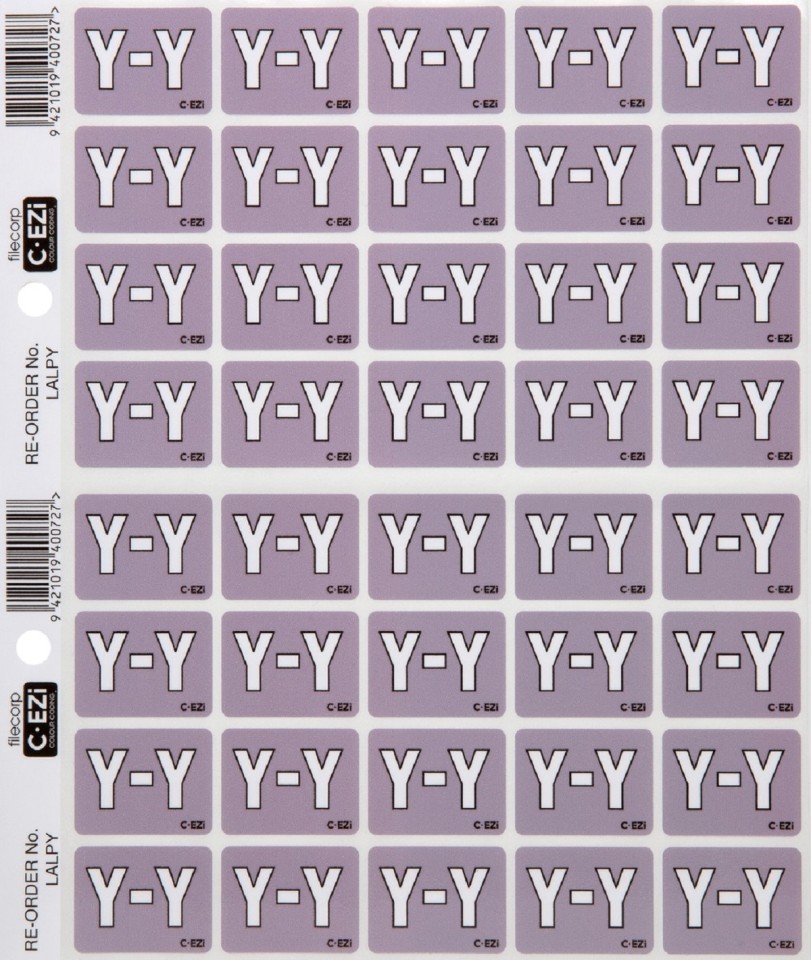 Filecorp C-Ezi Lateral File Labels Alpha Letter Y 24mm Sheet 40
