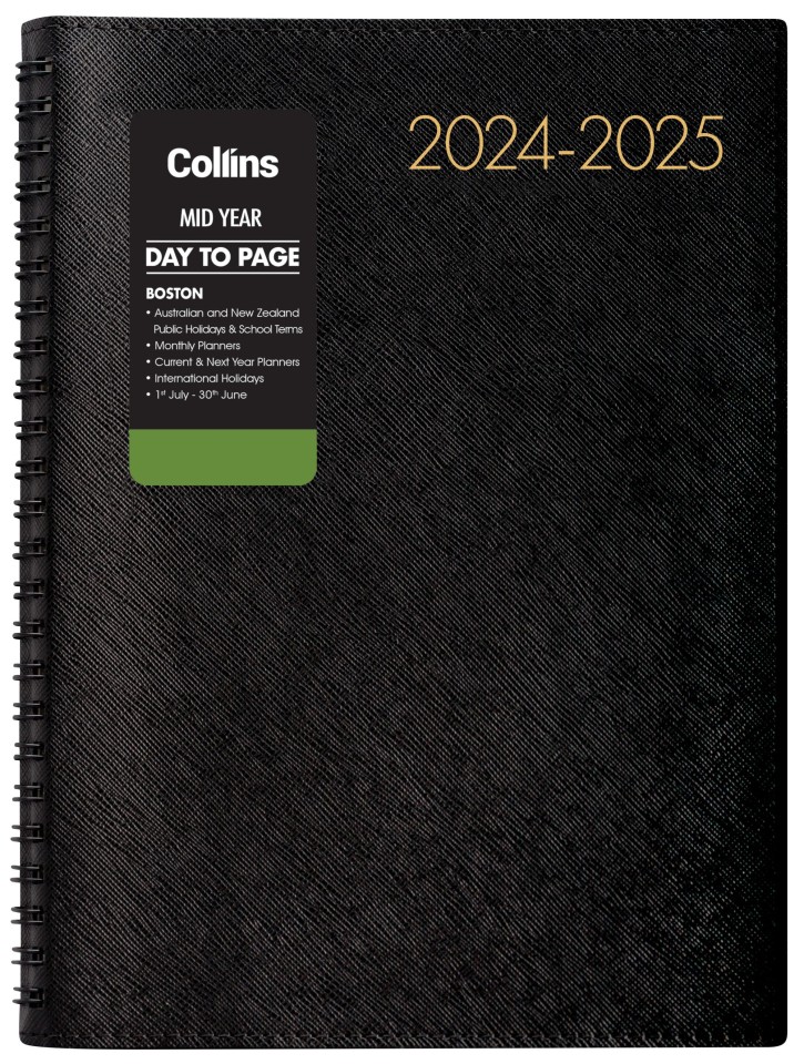 Collins Boston 2024-2025 Diary A5 Day To A Page Black
