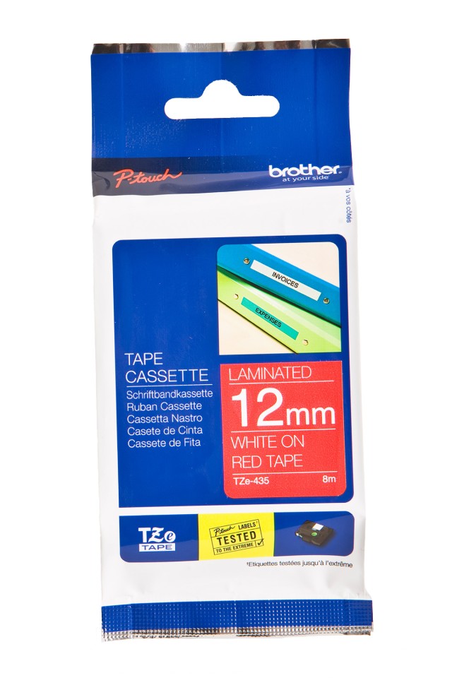 Brother TZe-435 P-Touch Laminated Labelling Tape White On Red 12mmx8m