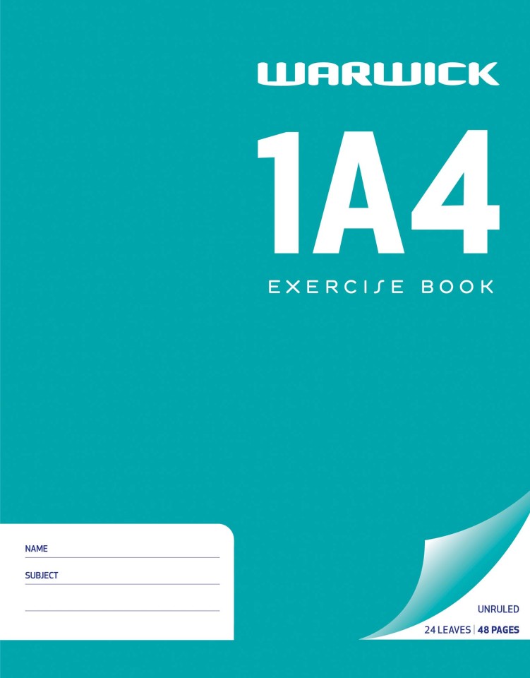 Warwick 1A4 Exercise Book Unruled 230 x 180mm 24 Leaf