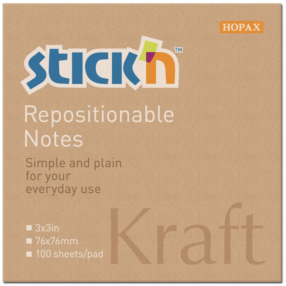 Stick'n Self Adhesive Notes 76 x 76mm Kraft 100 Sheets