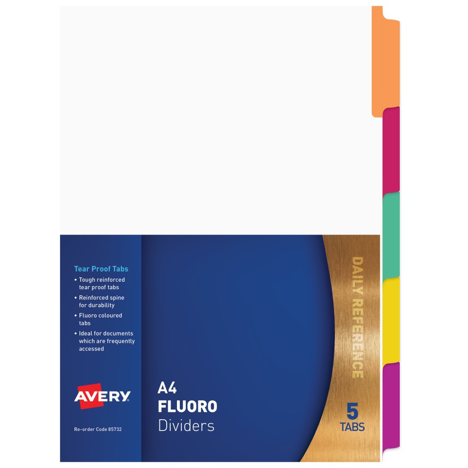 Avery Dividers 5 Tabs A4 Fluorescent Pack 5