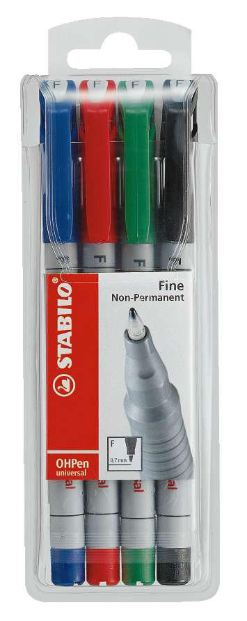 Stabilo 852 Overhead Projection Pen Water Soluble Fine Assorted Colours Set 4
