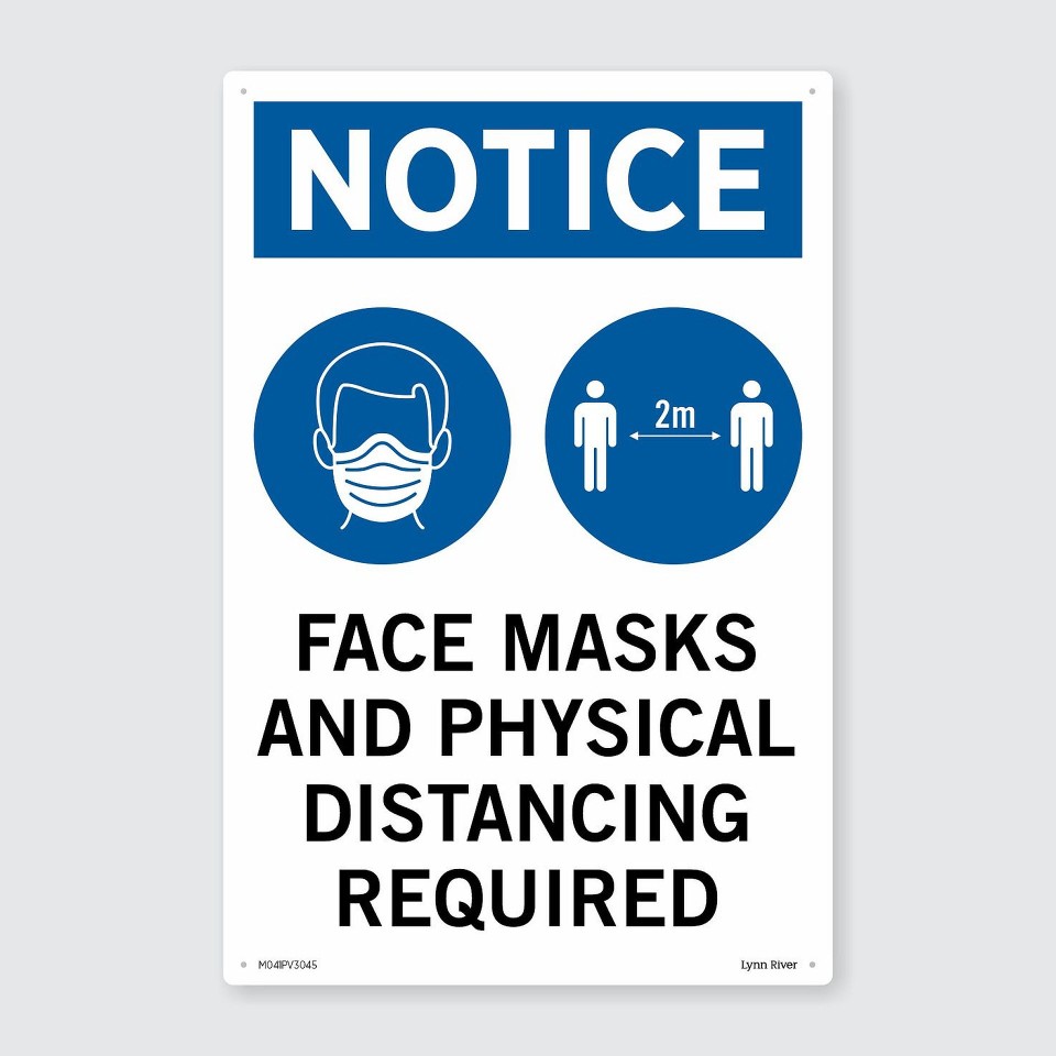 Face Masks And Physical Distancing Required Pvc Sign - 300mm X 450mm