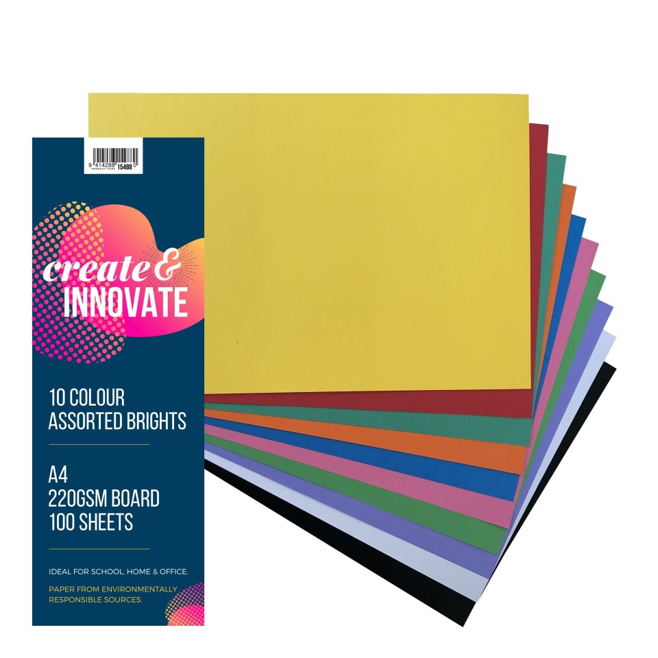 Create&innovate Colour Paper A4 220gsm Pack 100 10 Colours