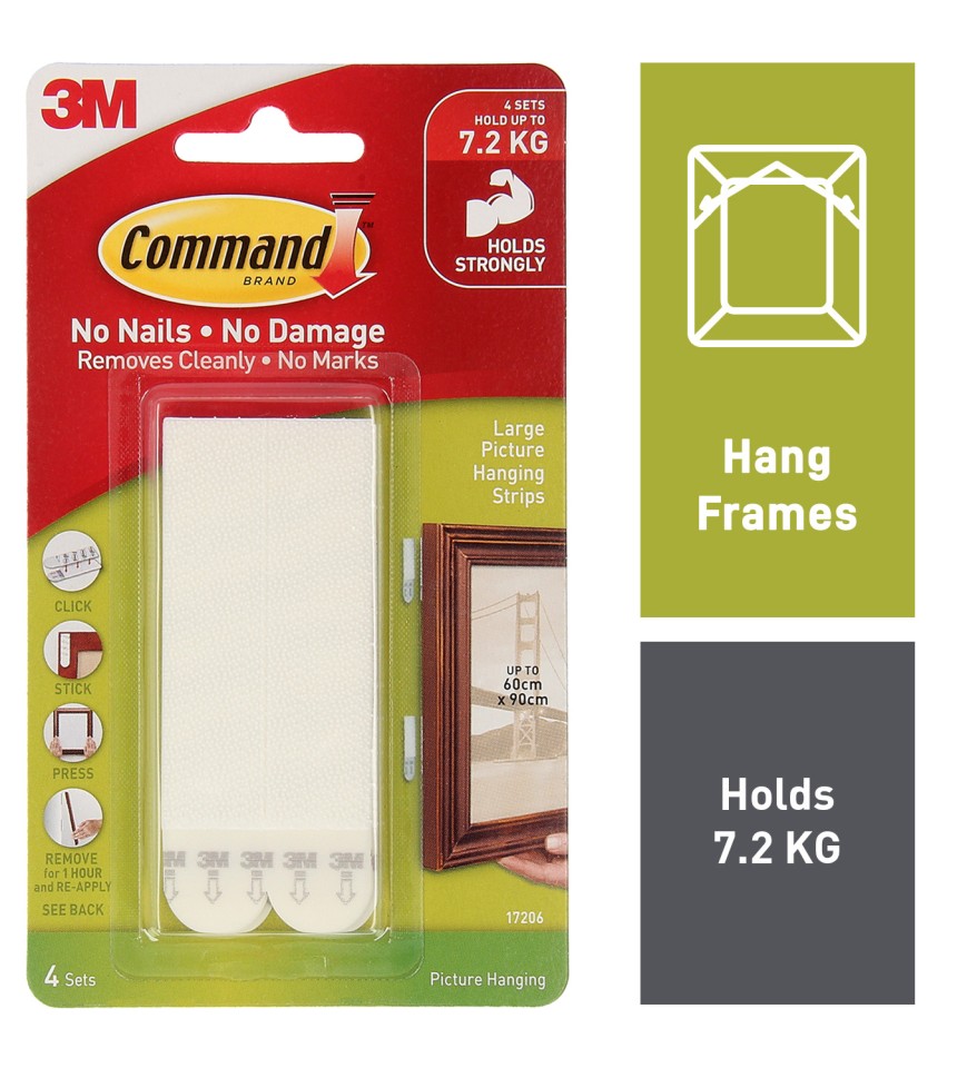 3M Command Picture Hanging Strips Large White Pack 4