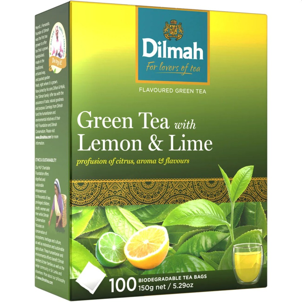 Dilmah Green Tea Tagless Lemon Lime Box 100