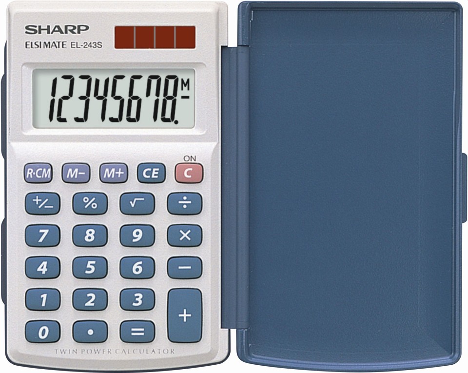 Sharp El-243sb Twin Power Pocket Calculator With Cover