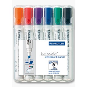Staedtler 351 Lumocolor Whiteboard Marker Chisel Tip 2-5.0mm Assorted Colours Set 6