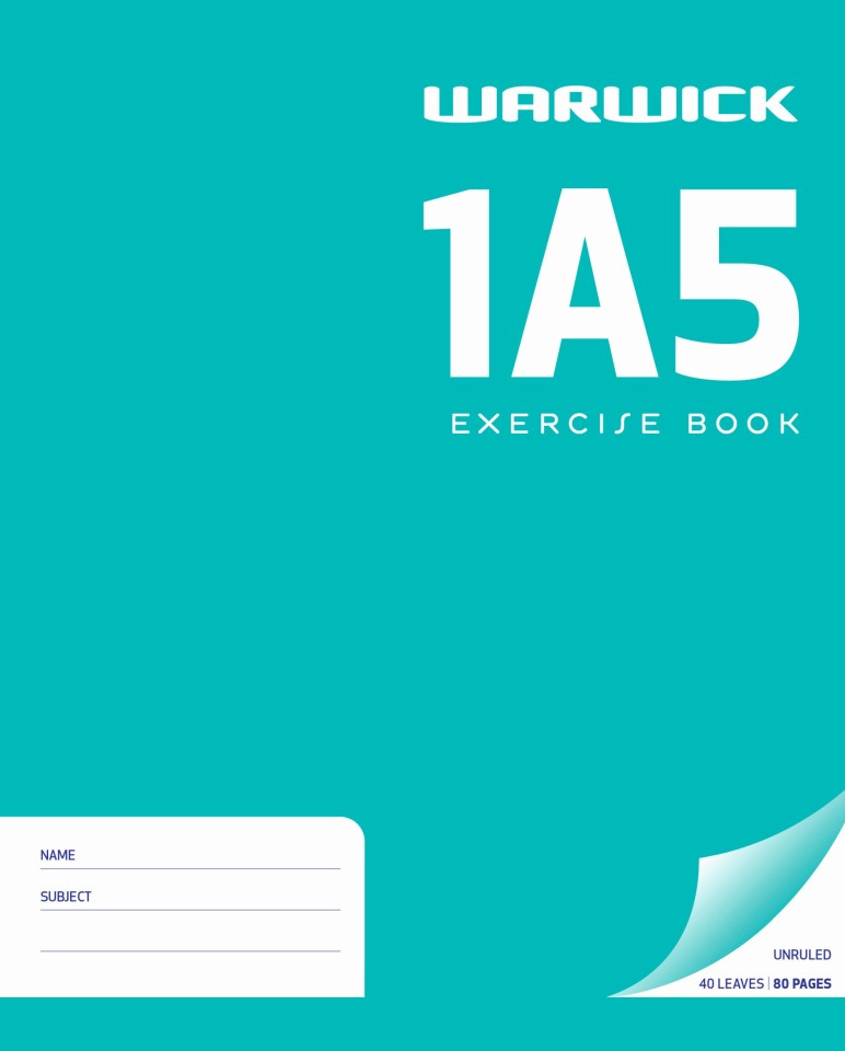 Warwick 1A5 Exercise Book Unruled 255 x 205mm 40 Leaf