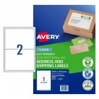 Avery Address Labels Eco Laser Printers 199.6x143.5mm 2 Per Sheet 40 Labels 959126 / L7168EV image