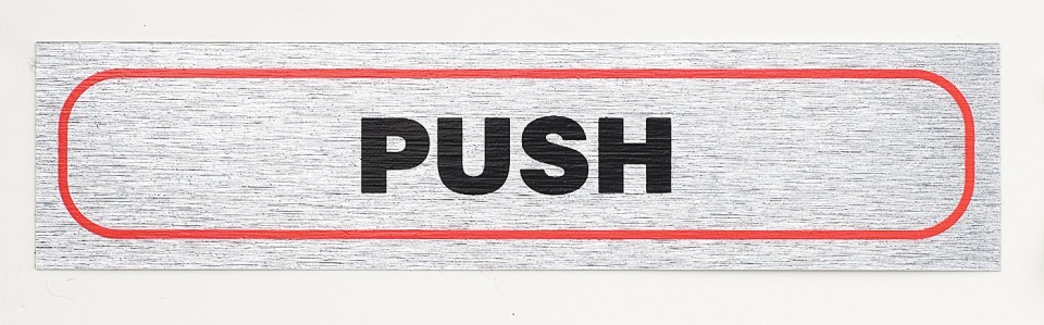 Rosebud Sign *Push* (Horizontal) Brushed Aluminium Self Adhesive 140 x 40mm