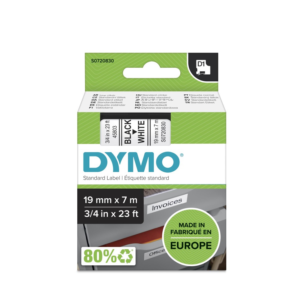 Dymo D1 Labelling Tape 19mmx7m Black On White