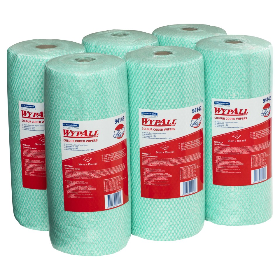 WypAll Regular Duty Cloth Wipers 94142 34cm x 45 meter per Roll Green Carton of 6