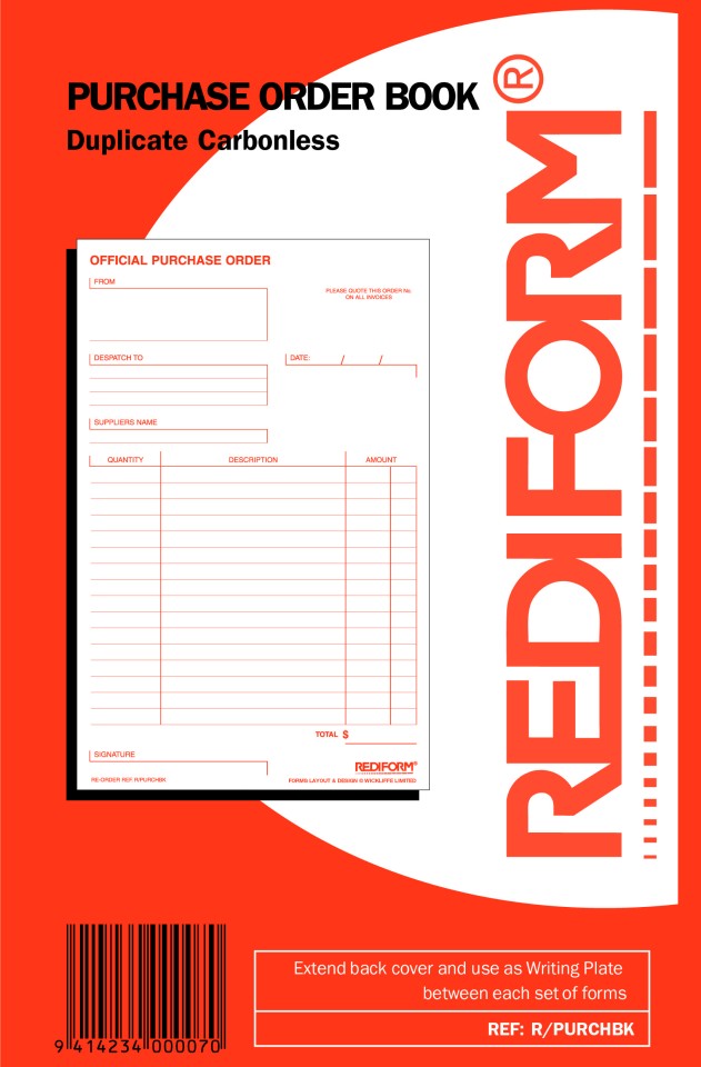 Rediform Purchase Order Book No Carbon Required 210 x 155mm 50 Duplicates