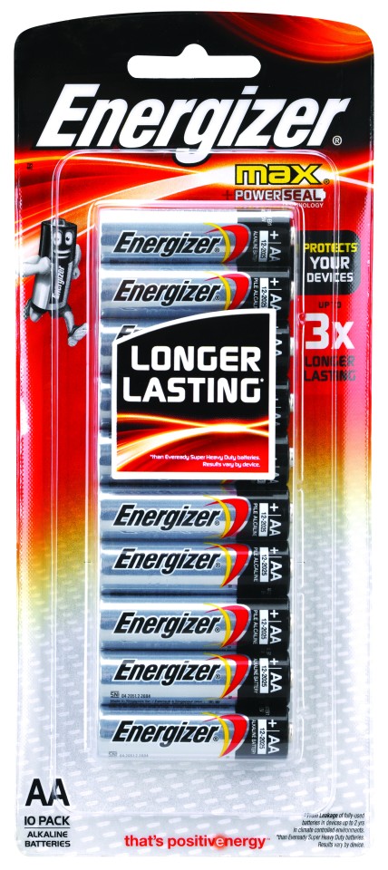 Energizer Max 1.5V Alkaline AA Batteries Pack 10