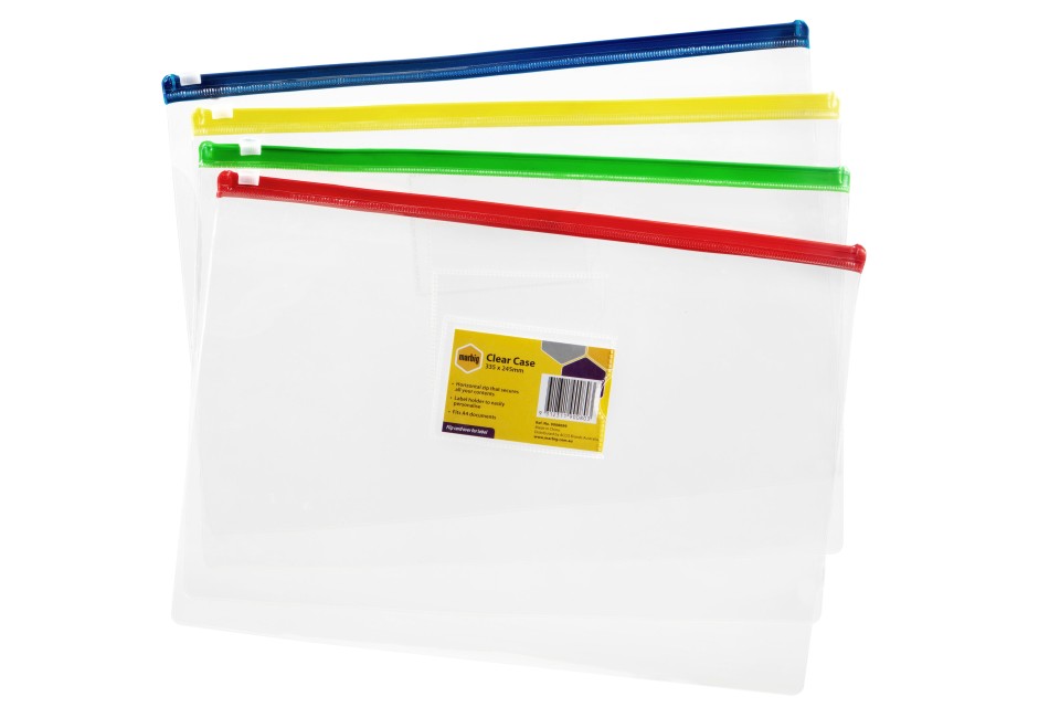 Marbig Document Case With Zip Clear A4 Clear Assorted Colours