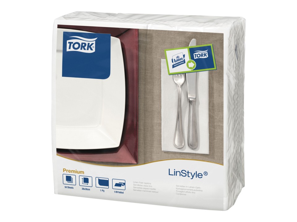 Tork 478145 Linstyle Dinner Napkin 8 Fold White Pkt 50