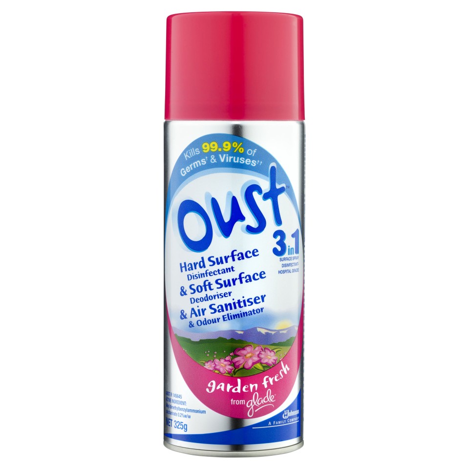 Oust 3 in 1 Hard Surface Disinfectant and Soft Surface Deodoriser Garden Fresh 325g