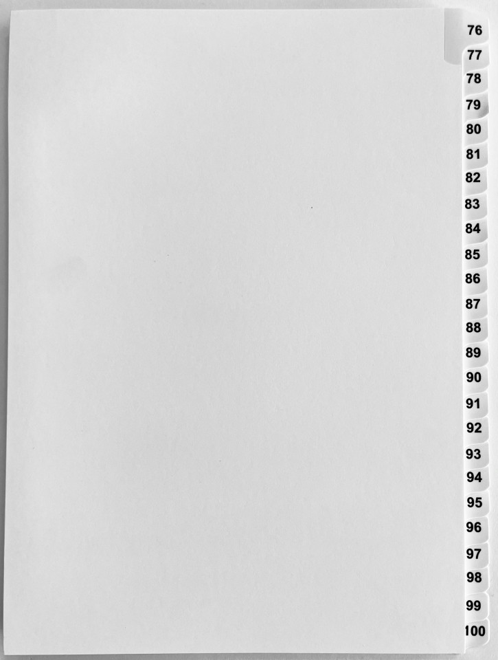 A4 Tab Dividers Printed Numbers 76-100 10 Sets
