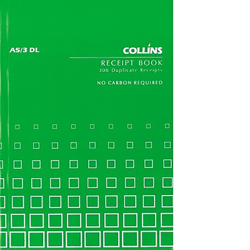 Collins Cash Receipt A5 3DL Duplicate No Carbon Required