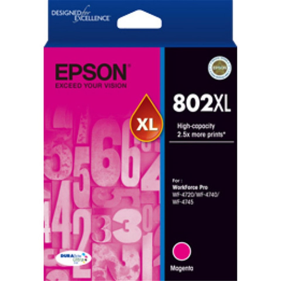 Epson DURABrite Ultra Inkjet Ink Cartridge 802XL High Yield Magenta