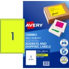 Avery Shipping Labels Laser Printer HighVis 35999/L7167FY 199.6x289.1mm Fluoro Yellow Pack 25 Labels image