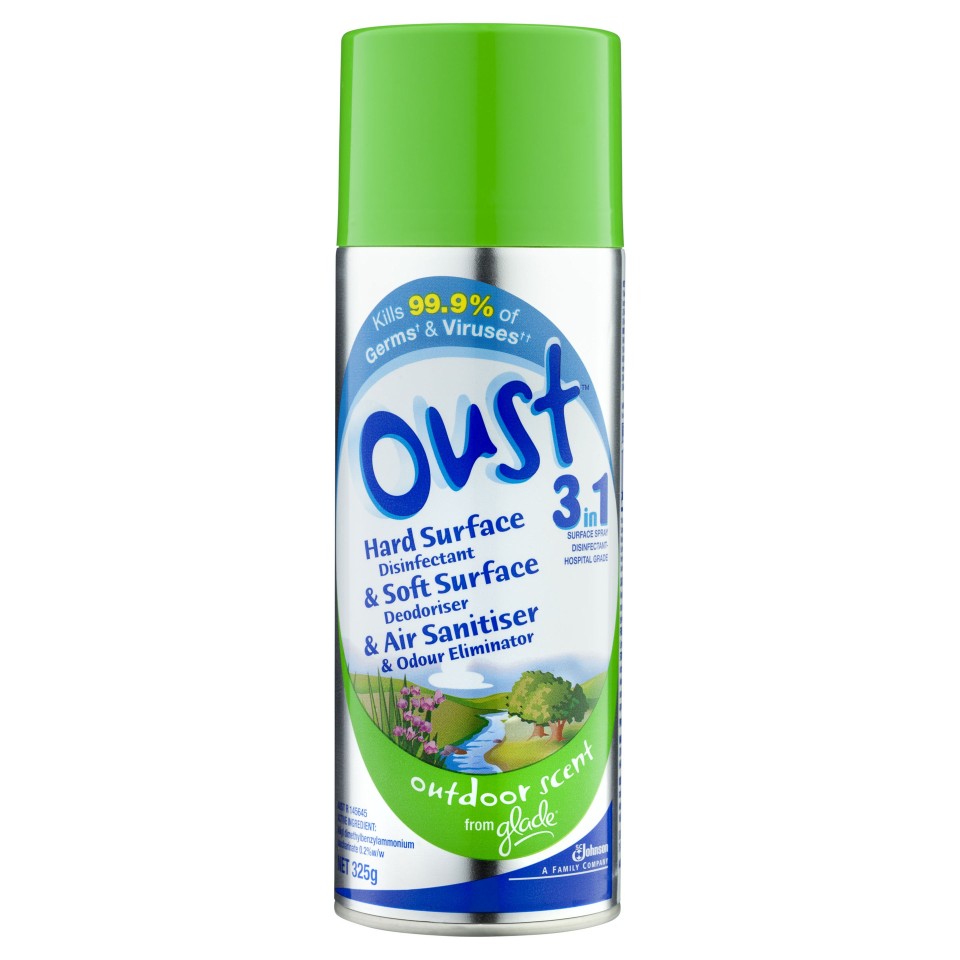 Oust 3 in 1 Hard Surface Disinfectant and Soft Surface Deodoriser Outdoor Scent 325g