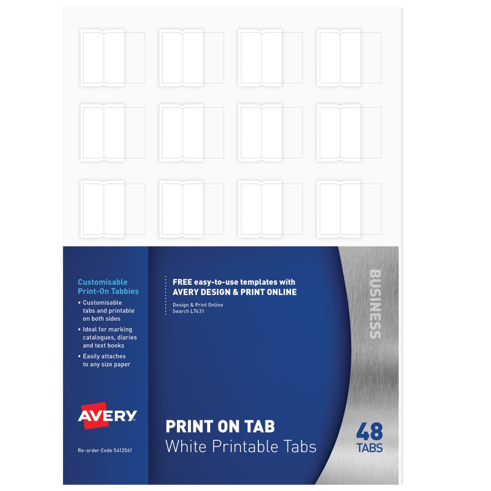 Avery Dividers Print On Tabs A4 White Pack 48