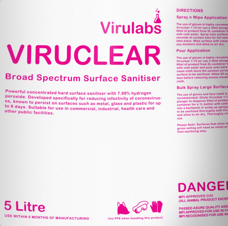 Viruclear Broad Spectrum Surface Sanitiser Applicator Label