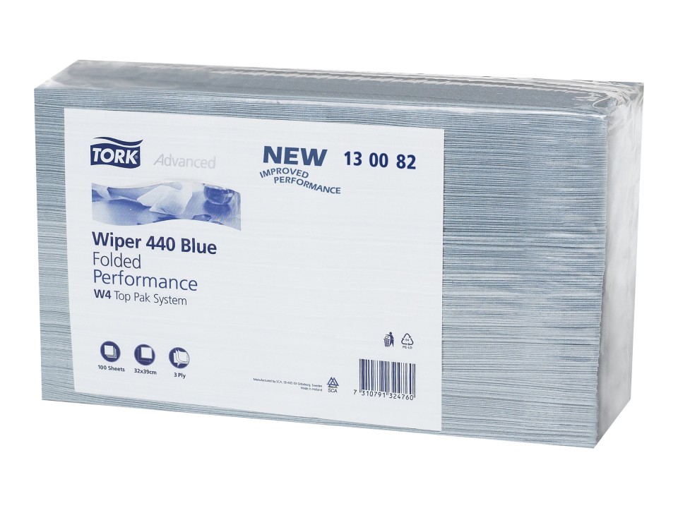 Tork W4 Wiper 440 Blue Industrial Heavy-Duty Wiping Paper 3 Ply 130082 100 Sheets Per Pack