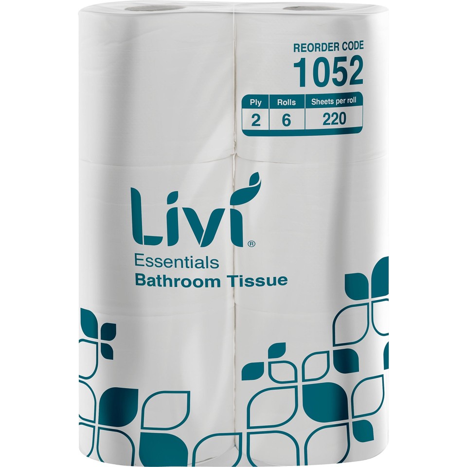 Livi Essentials 1052 Toilet Tissue 2 Ply 220 Sheets per roll White Pack of 6
