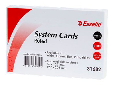 Esselte System Cards Ruled 152 x 102mm (6 x 4) White Pack 100