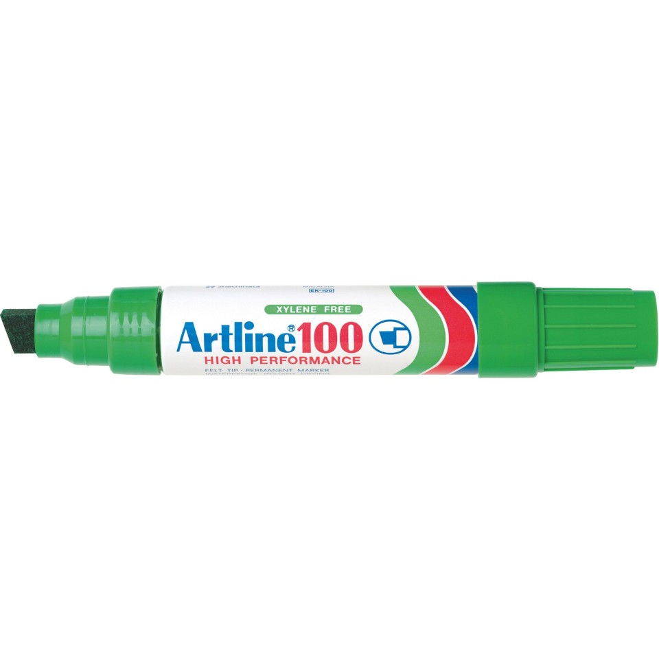 Artline 100 Permanent Marker Broad Chisel Tip 7.5-12mm Green