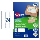 Avery Eco Address Laser 64x33.8mm 24up White  Pack 20 Sheets 480 Labels (959128/L7159EV) image