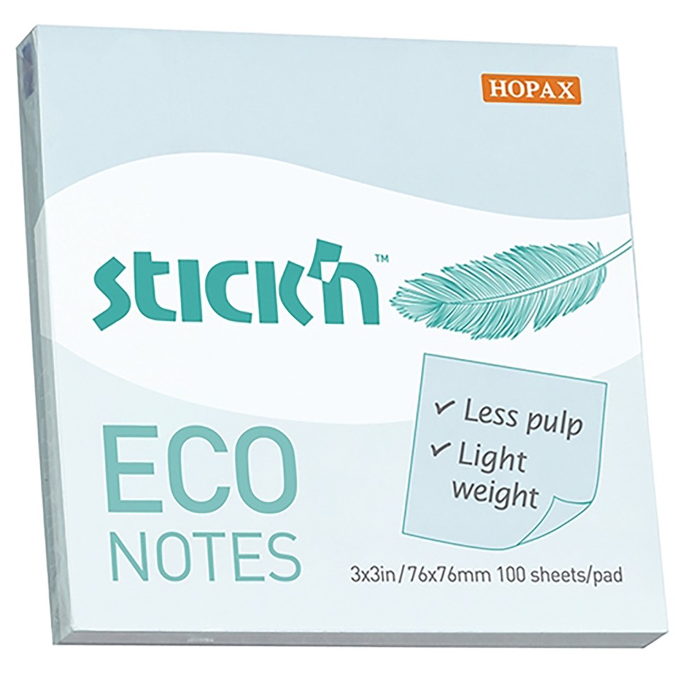 Stick'n Eco Self Adhesive Notes 76 x 76mm Blue 100 Sheets